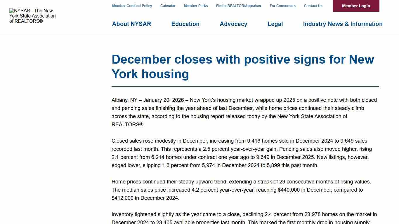 December closes with positive signs for New York housing | The New York State Association of REALTORS®