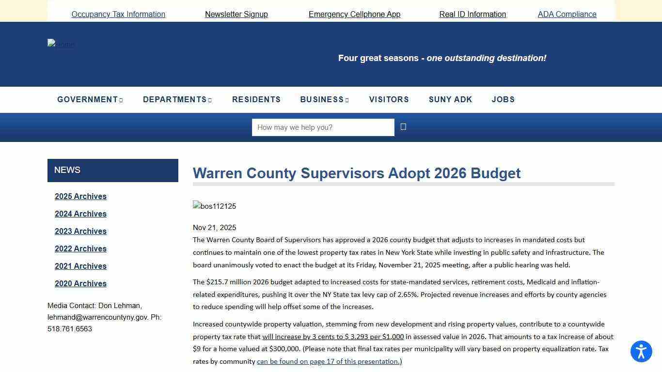 Warren County supervisors adopt 2026 budget | Warren County